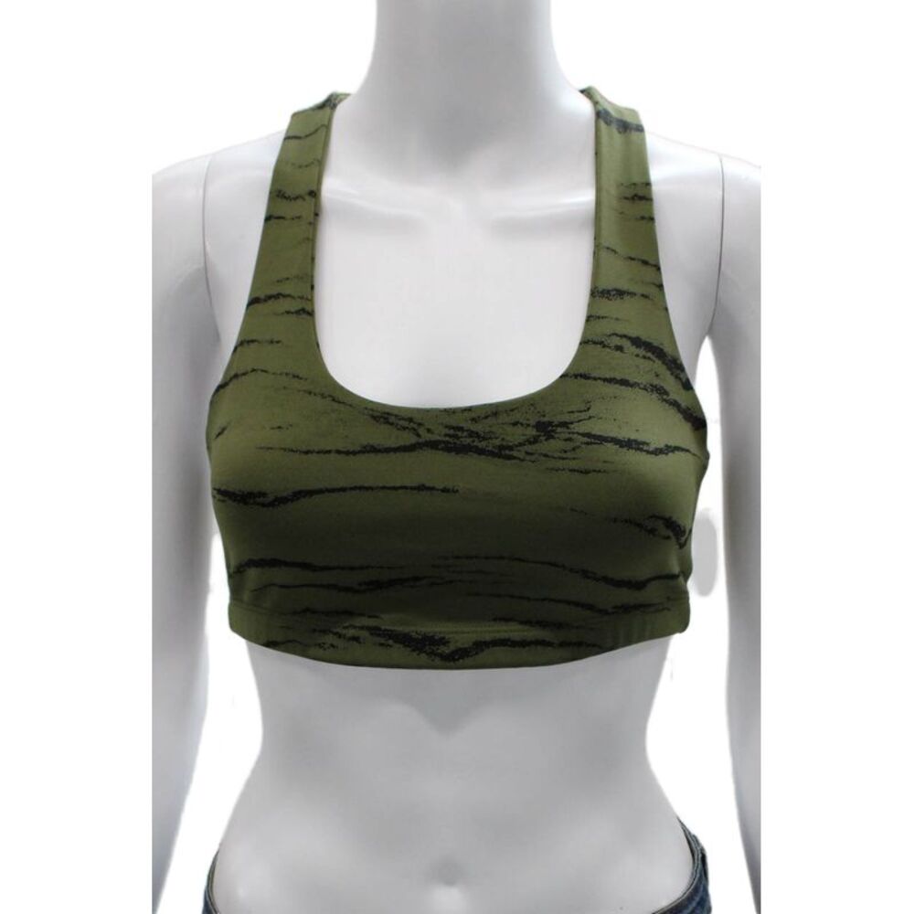 Beyond Yoga Womens Scoop Neck Stretch Knit Sports Bra Green Black Size Small